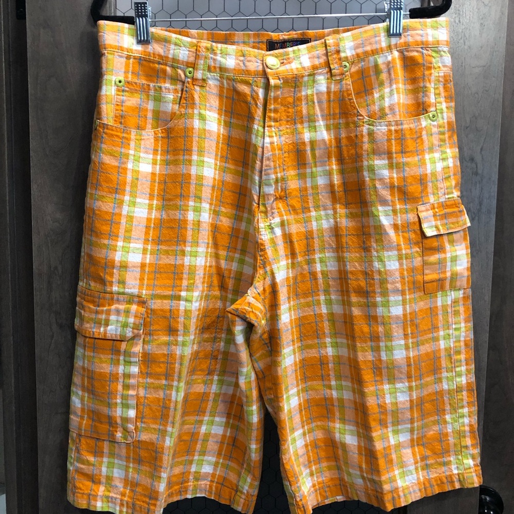 Member’s Property Orange Plaid Cargo Shorts Size 36